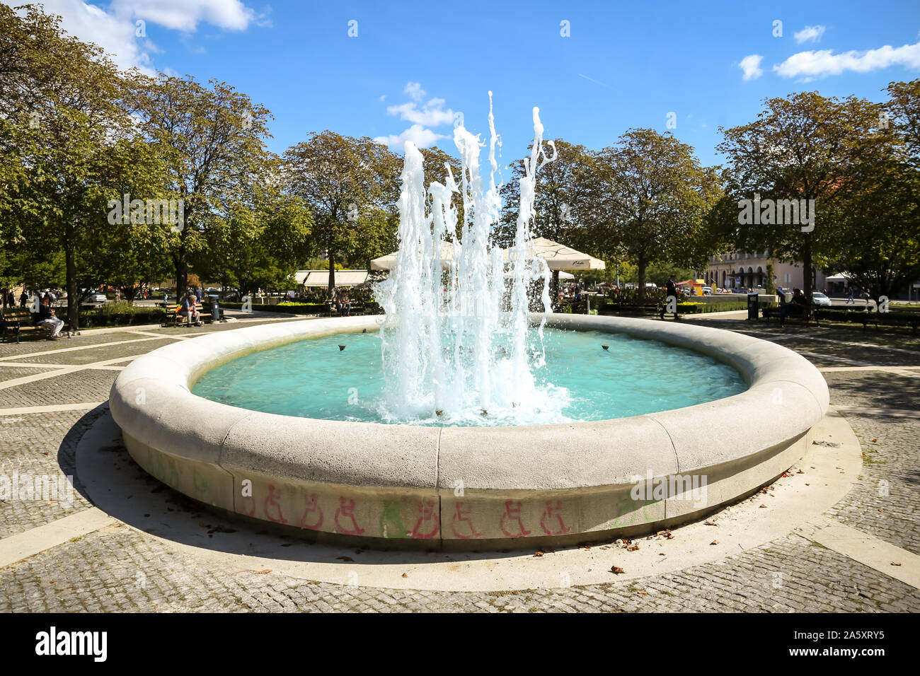 Zagreb, Croatia September 20, 2019 People sitting around water