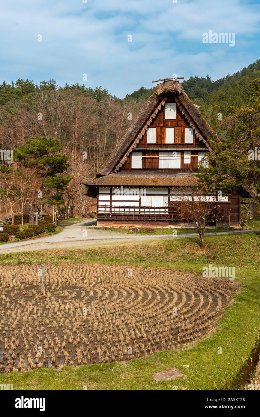 Round rice field with farmhouse, reconstruction of an old Japanese ...