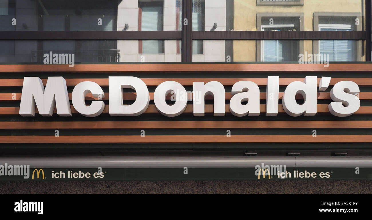 DUESSELDORF, GERMANY - CIRCA AUGUST 2019: McDonald's sign Stock Photo