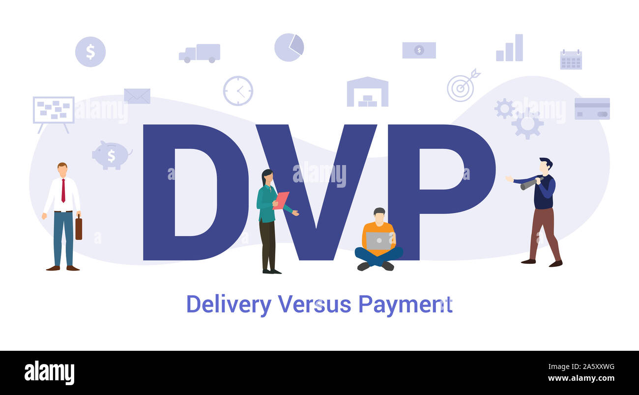 dvp delivery versus payment concept with big word or text and team people with modern flat style