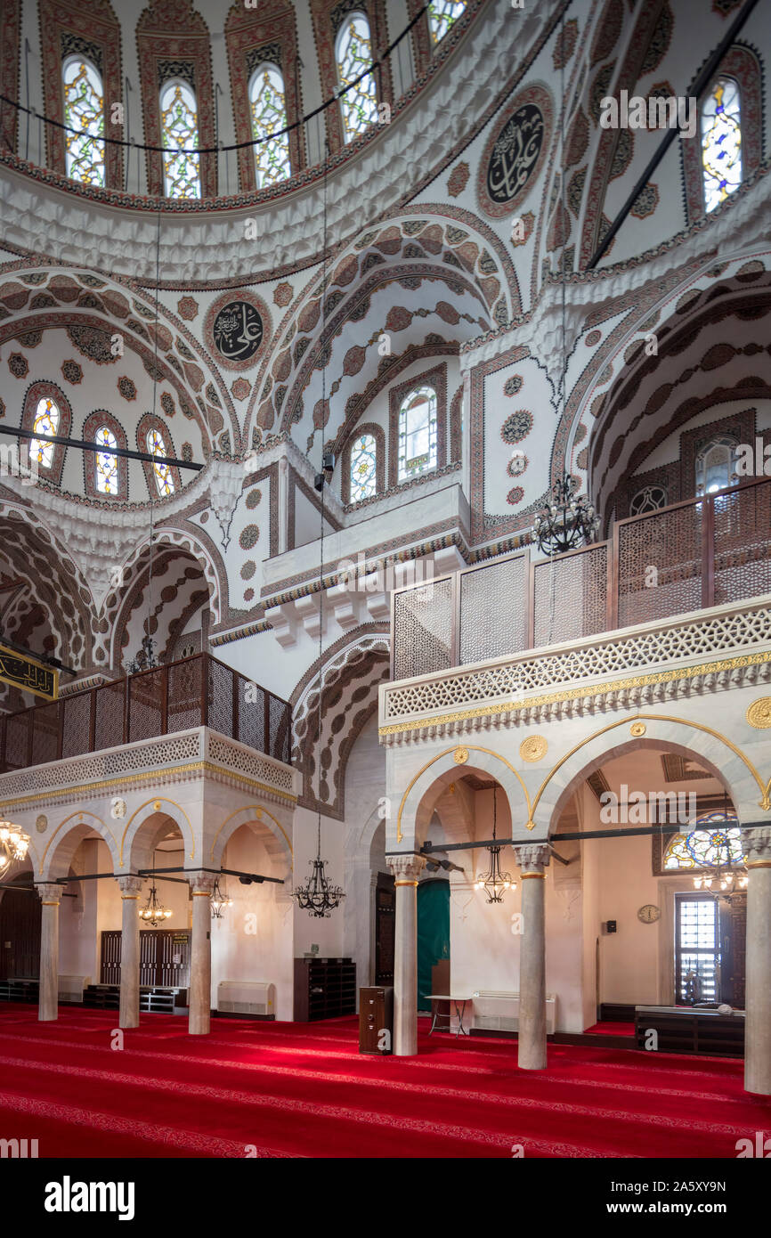 interior, view towards entrance, the Yeni Valide Mosque, Üsküdar district of Istanbul, Turkey Stock Photo