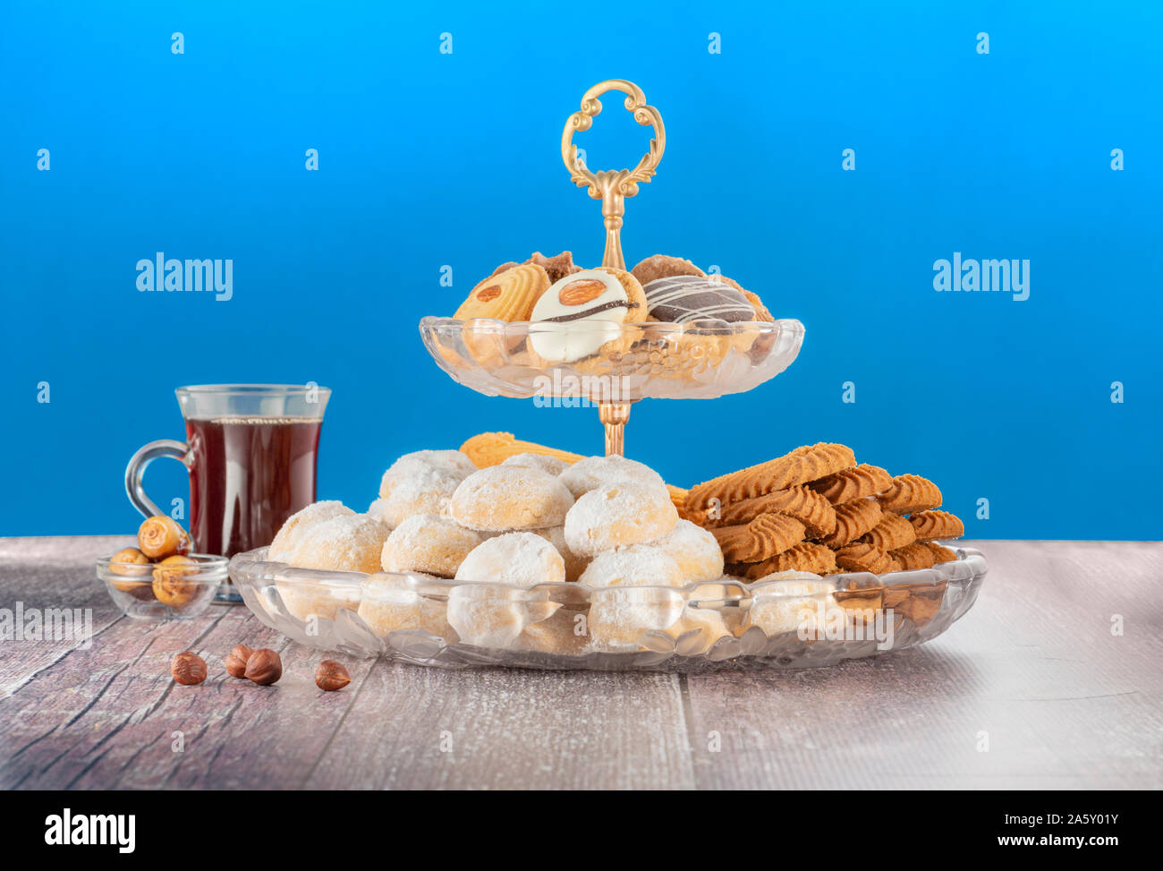Egyptian Traditional Eid AlFitr Cookies and Biscuits, Happy Eid Stock