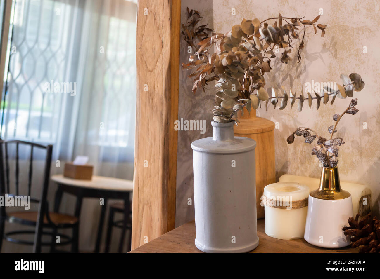 Miniaml style coffee shop table setting, stock photo Stock Photo Alamy