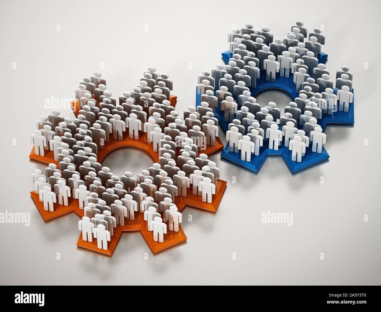 3D figures standing on connected gears. 3D illustration Stock Photo Alamy