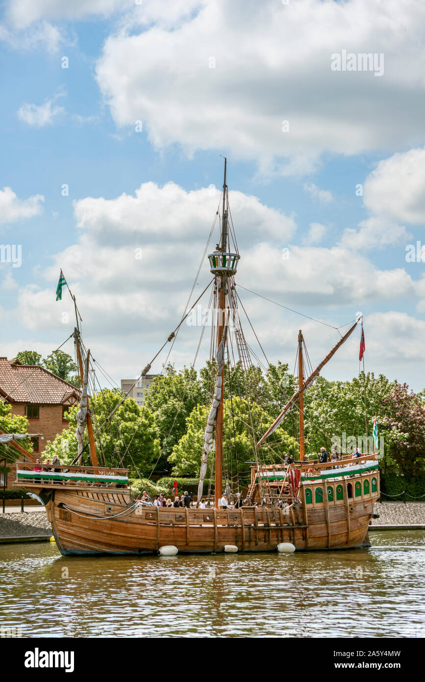 The Matthew, a replica ship that John Cabot and his crew used sailing to Newfoundland in 1497, Bristol, Somerset, England Stock Photo