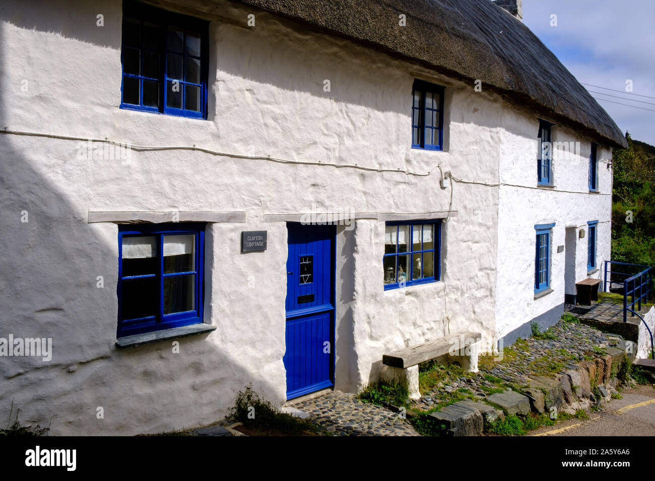 Thatched Cottage Cadgwith Helston Cornwall England Stock Photo