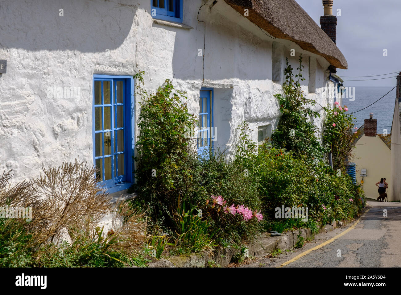 Thatched Cottage Coverack St Keverne Helston Cornwall England Stock Photo