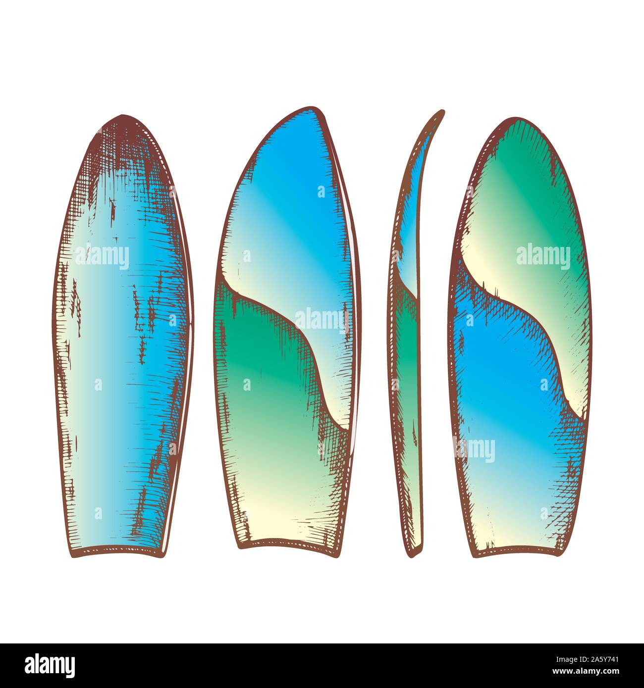 Surfboard In Different View Color Set Vector Stock Vector Image & Art ...