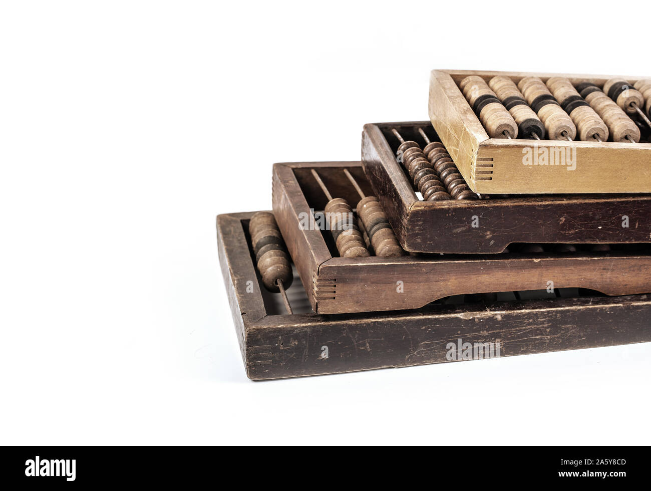 Old wooden abacus on white background Stock Photo