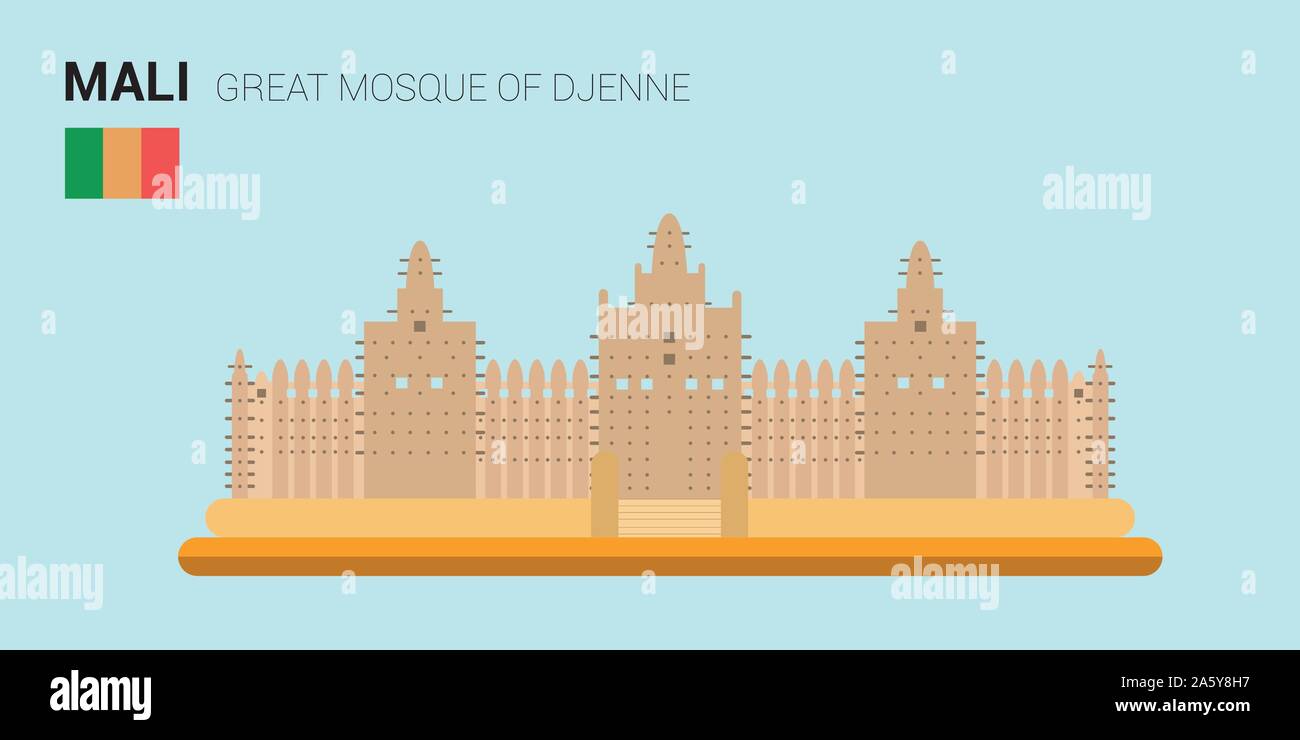 Vector illustration of Great Mosque of Djenne (Djenne, Mali). Monuments and landmarks Collection. Stock Vector