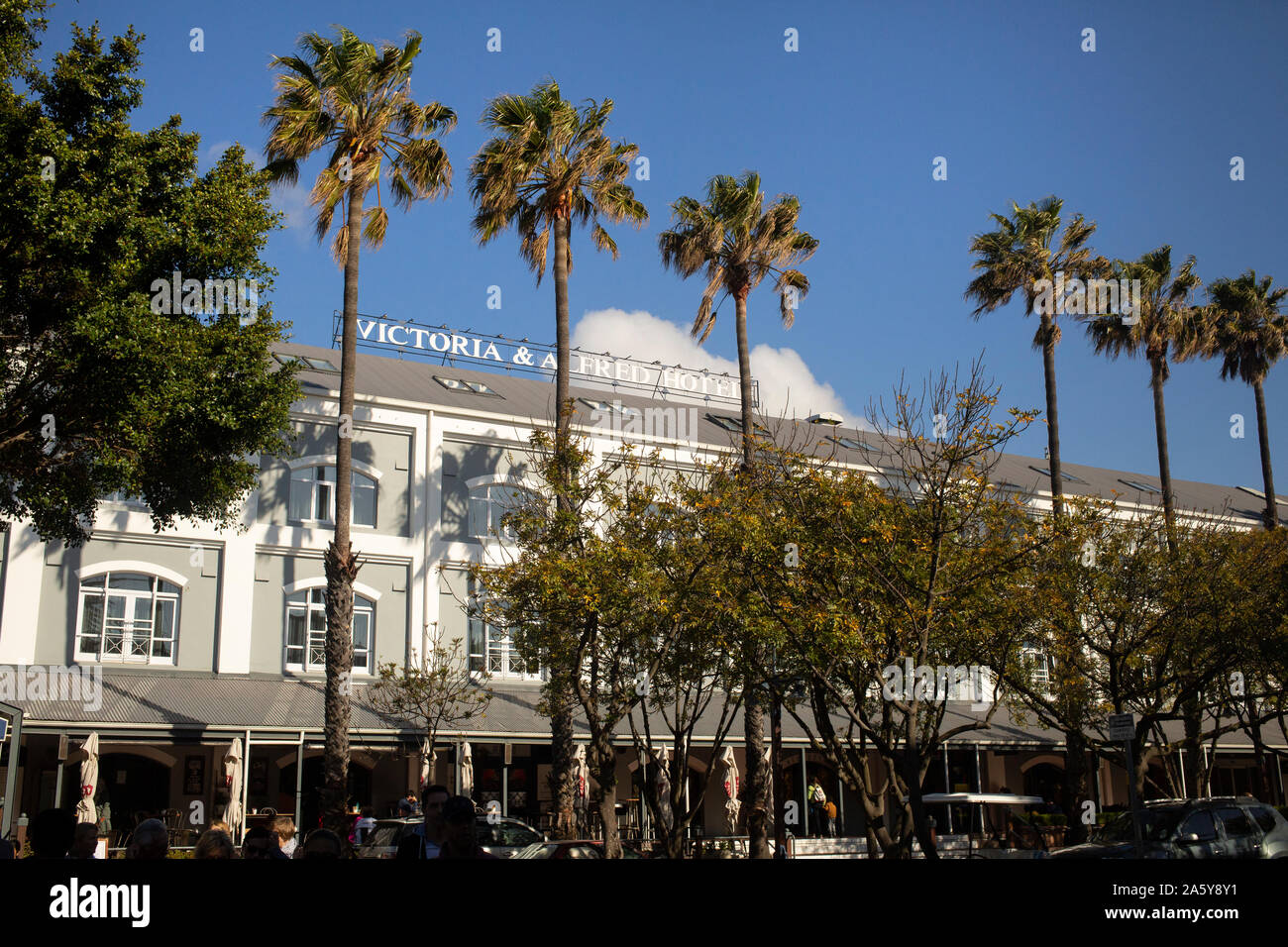 Exterior of the Victoria and Alfred Hotel with sign, V&A Waterfront, Cape Town, Western Cape