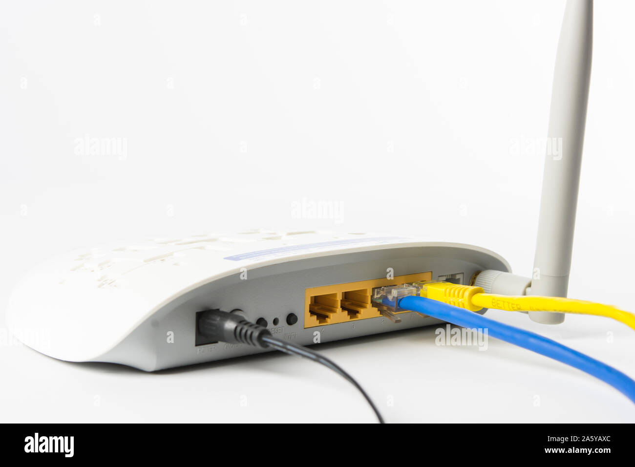 Wireless modem router network hub on white background Stock Photo -
