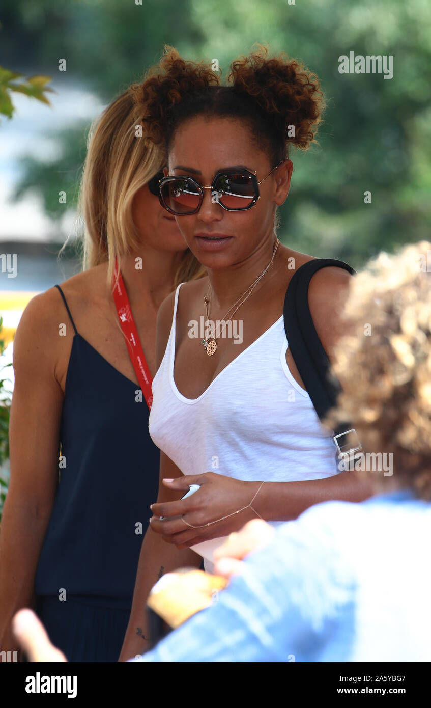 VENICE, ITALY - AUGUST 29, 2019: Mel B is seen arriving at the 76th Venice Film Festival on August 29, 2019 in Venice, Italy Stock Photo