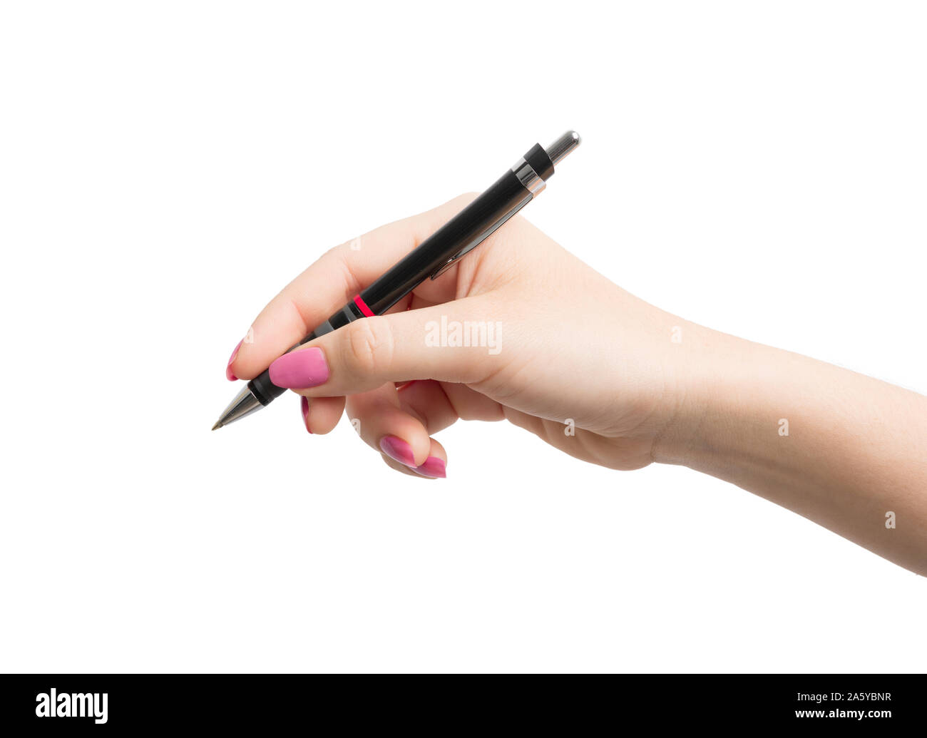 Hand holding black pen isolated on over white background Stock Photo ...