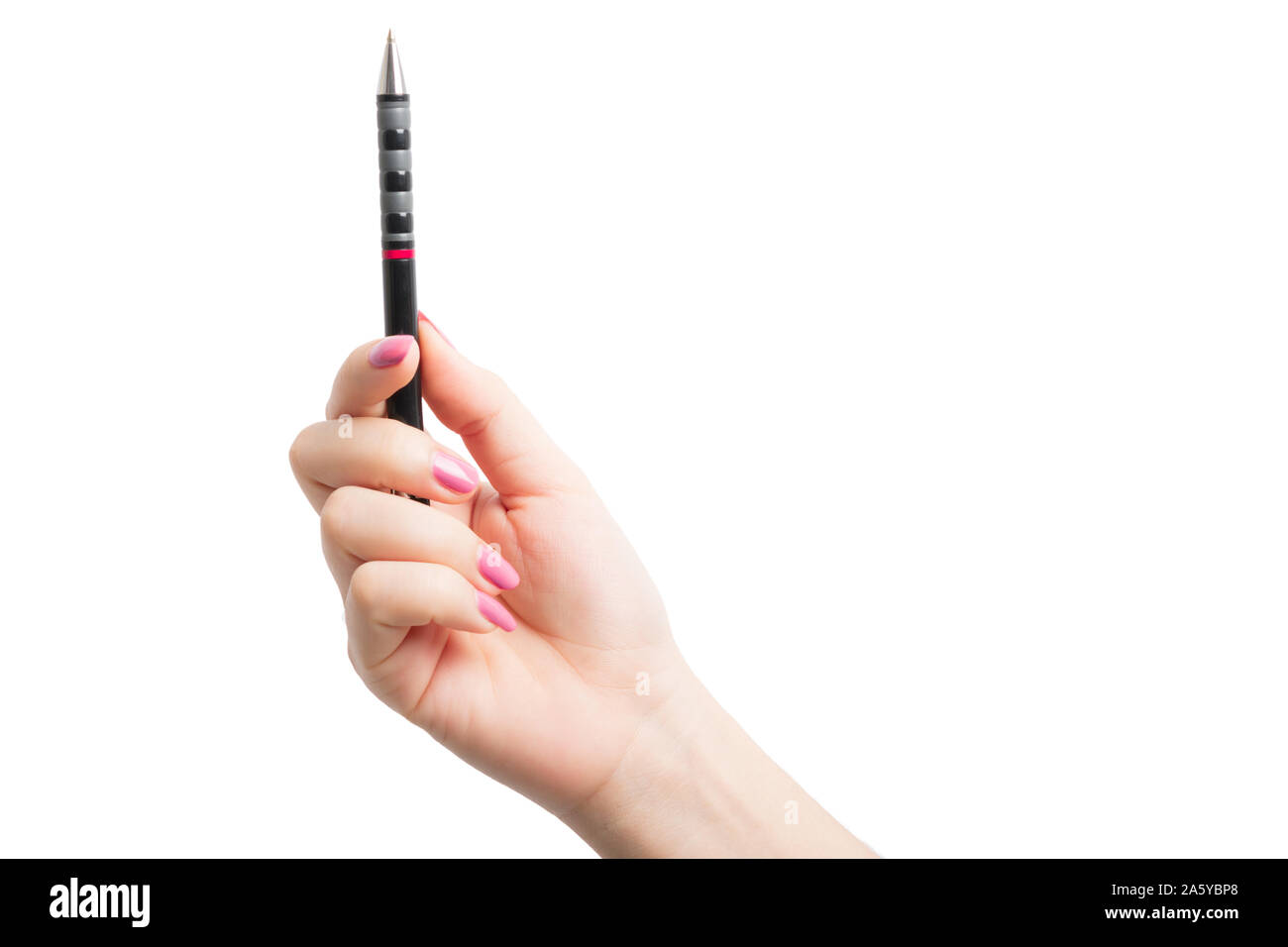 Hand holding black pen isolated on over white background Stock Photo ...
