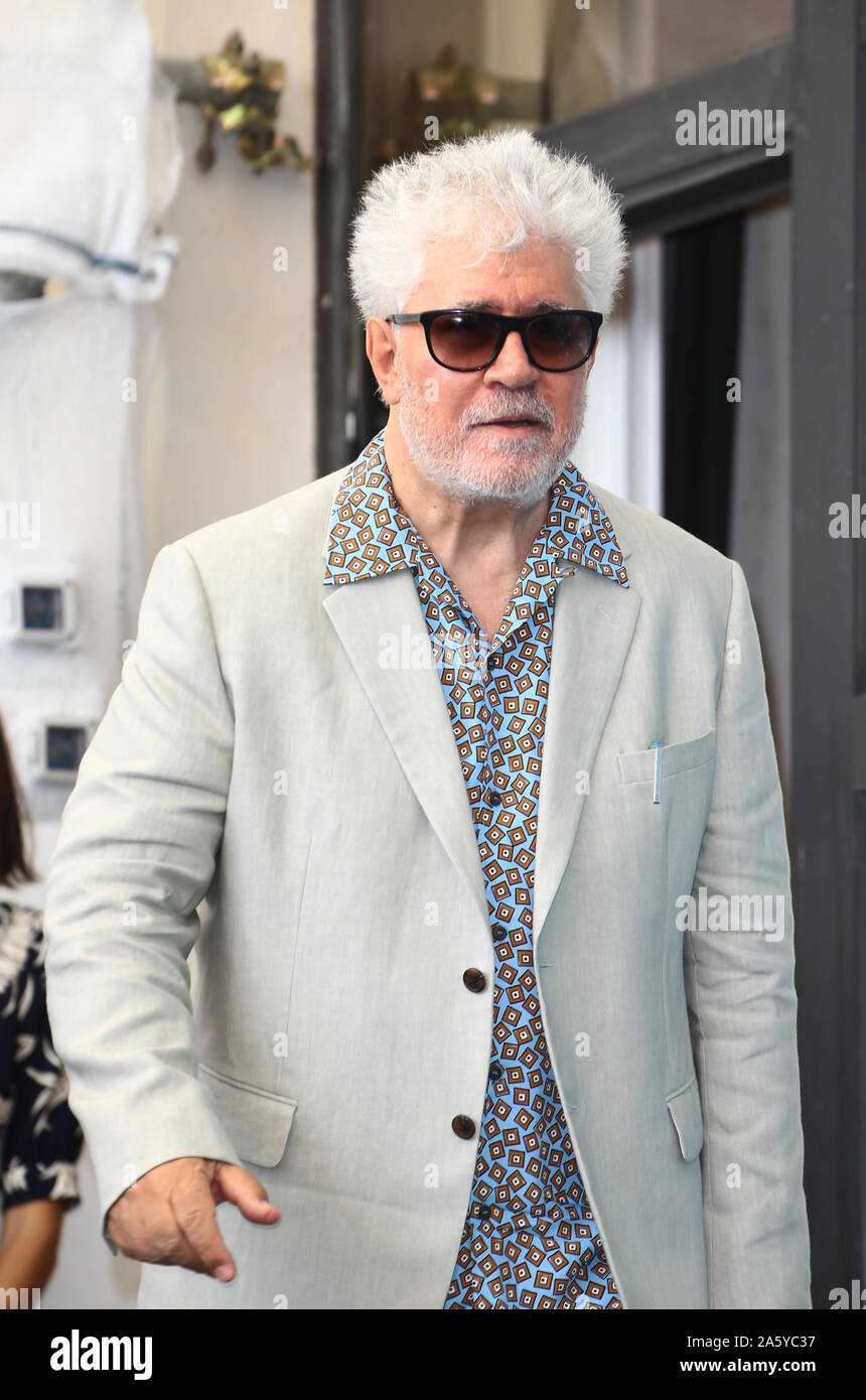 VENICE, ITALY - AUGUST 29,2019: Pedro Almodóvar attends a photocall as he receives the Golden Lion award during the 76th Venice Film Festival Stock Photo