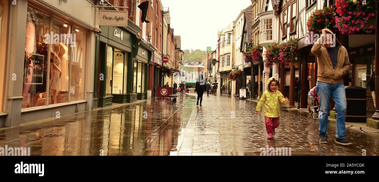 Winchester High Street on a rainy day Stock Photo