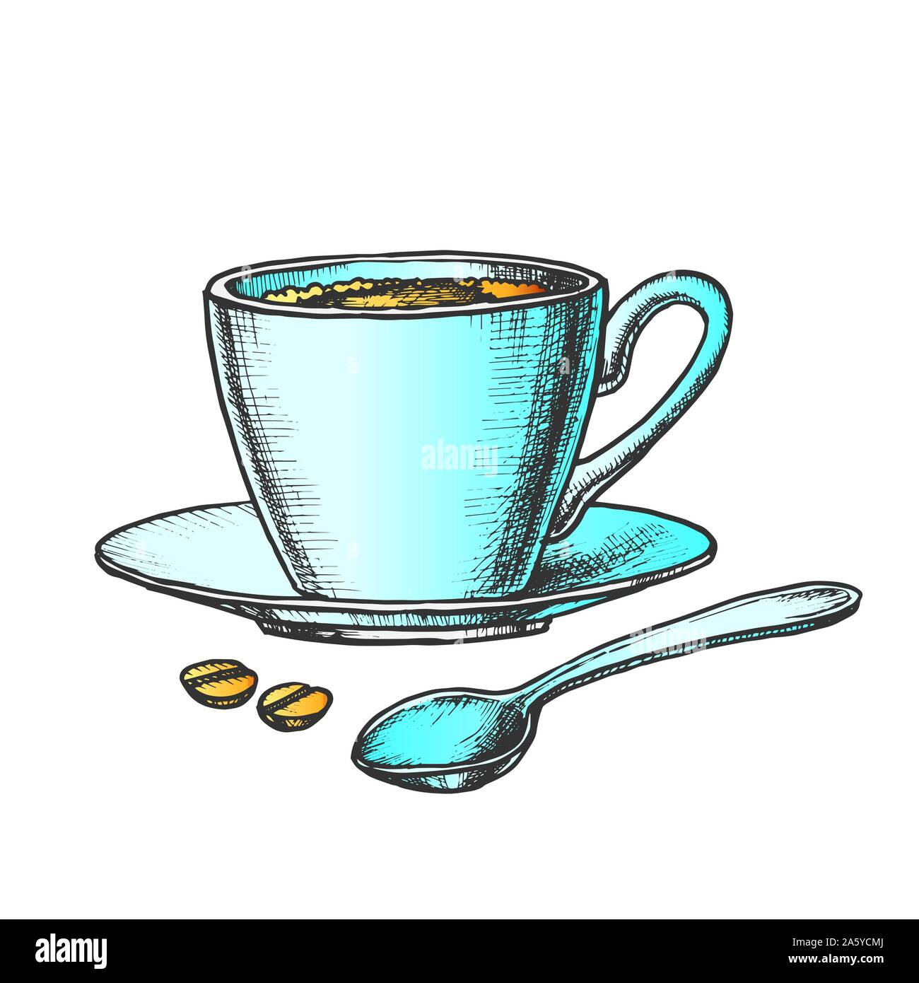 Coffee Cup On Saucer With Spoon Color Vector Stock Vector Image & Art