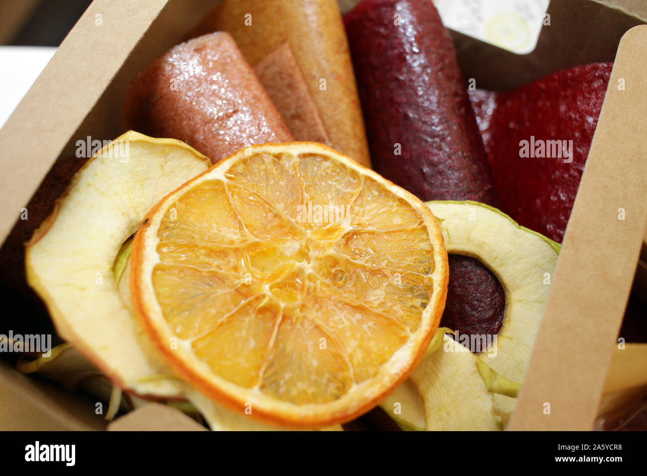 Dry fruits chewing gum. Natural candy without sugar. Sugar free fruit