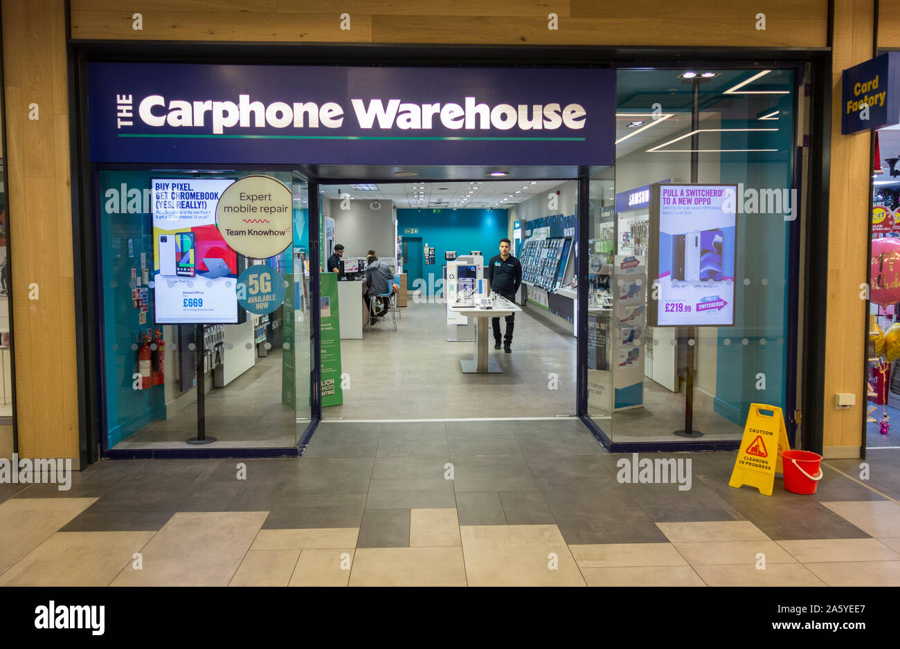 Entrance to The Carphone Warehouse phone shop, Hammersmith, London, UK Stock Photo