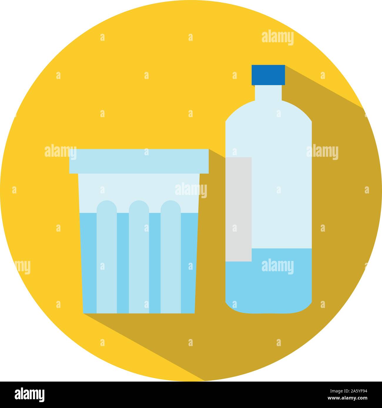 Bottle and glass of water flat icon, Stock vector