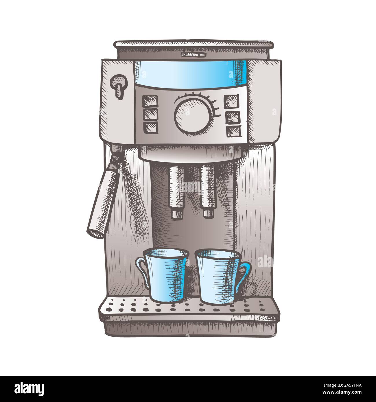 Espresso Machine With Two Cups Color Vector Stock Vector