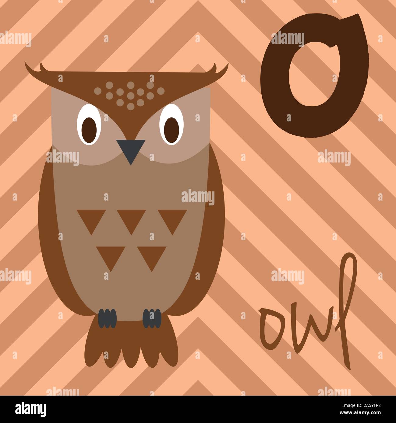Cute cartoon zoo illustrated alphabet with funny animals: O for Owl. English alphabet. Learn to read. Isolated Vector illustration. Stock Vector