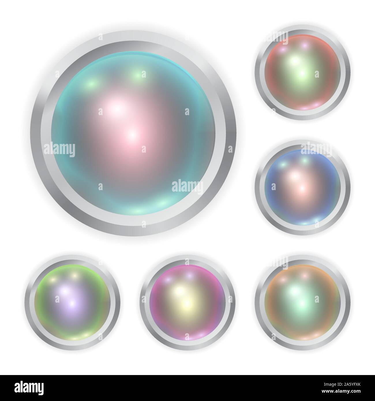 Set of vector realistic color metal button with patch of light and ...
