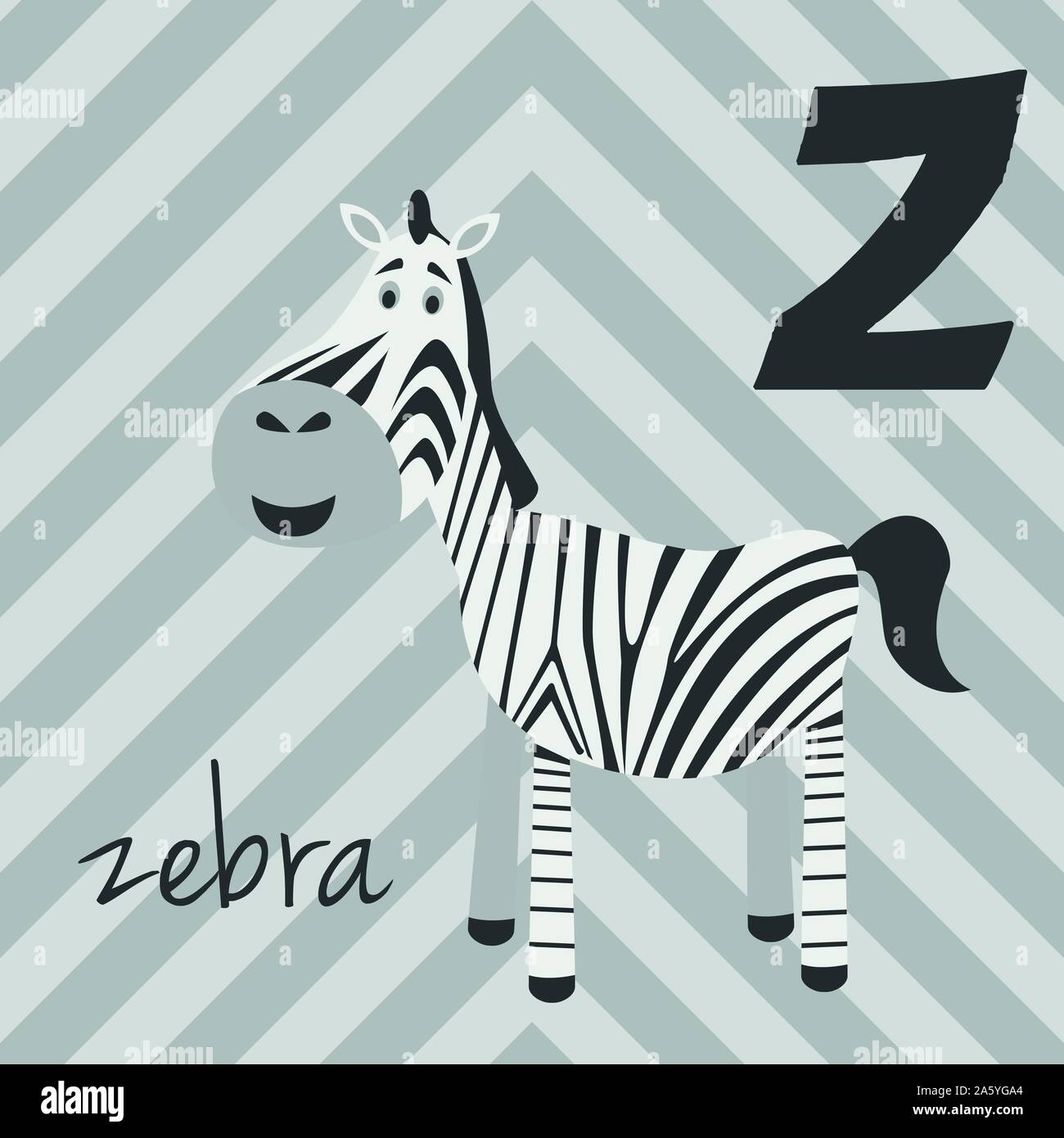 Cute cartoon zoo illustrated alphabet with funny animals: Z for Zebra ...