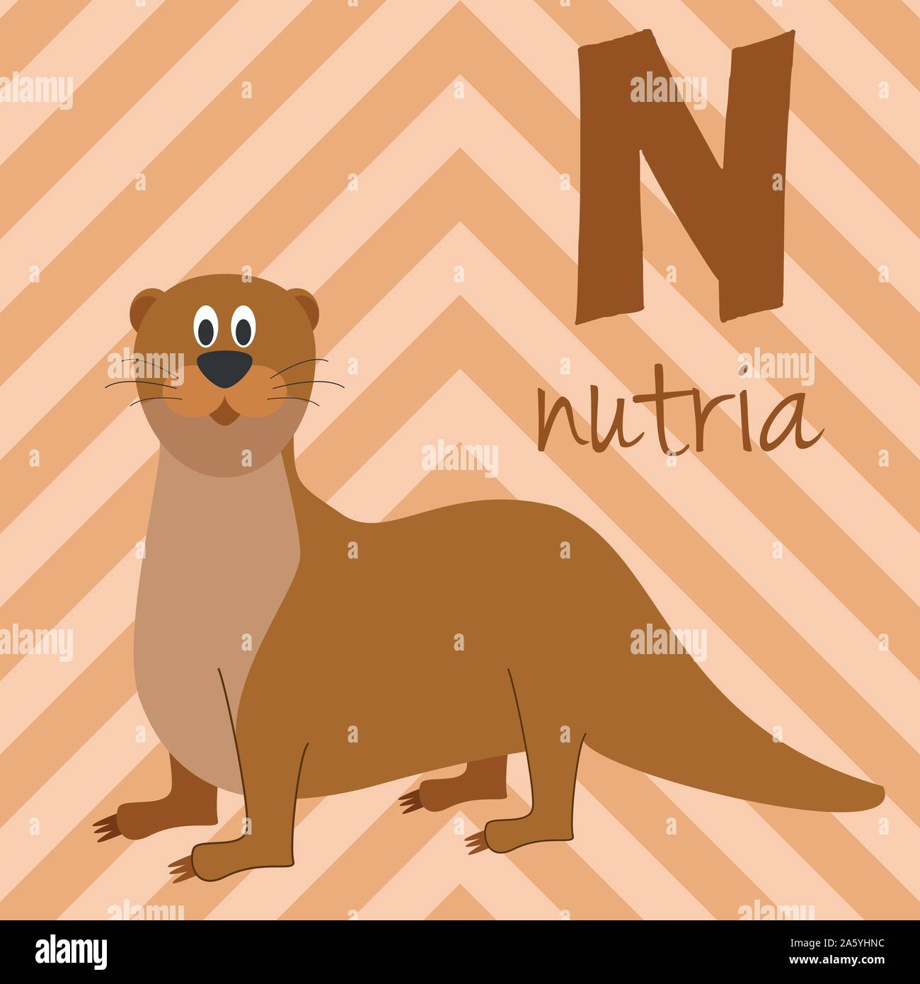 Cute cartoon zoo illustrated alphabet with funny animals. Spanish alphabet:  N for Nutria. Learn to read. Isolated Vector illustration Stock Vector  Image & Art - Alamy
