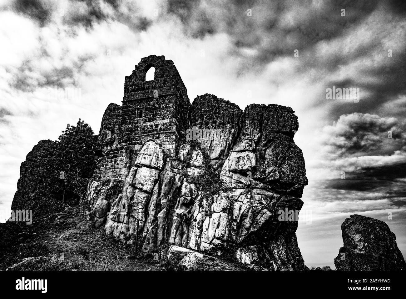 roche rock with the ruins of an ancient chapel built into it, roche, cornwall, england. Stock Photo