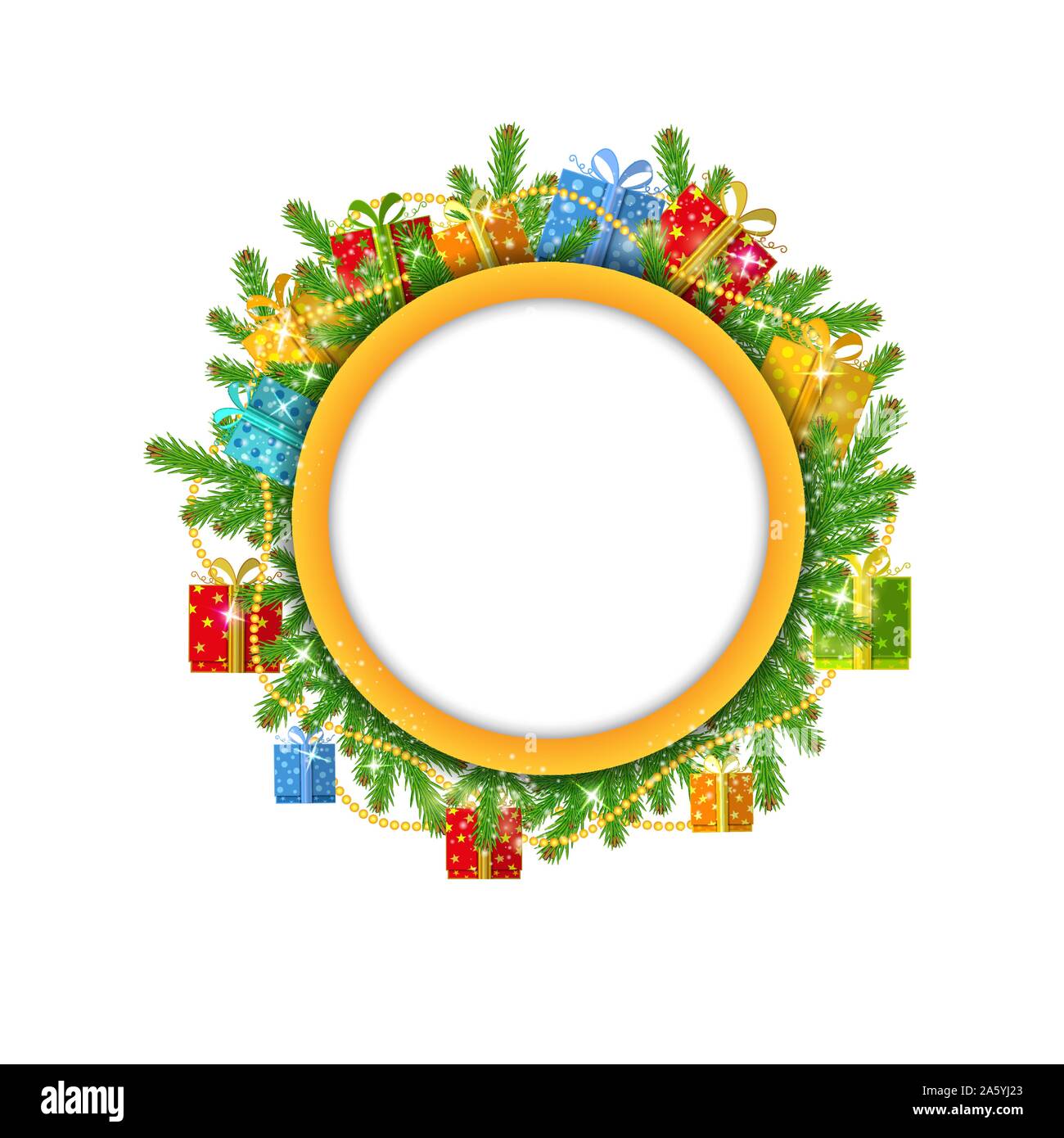 Gift box and snow fir tree isolated on white background Stock Vector ...