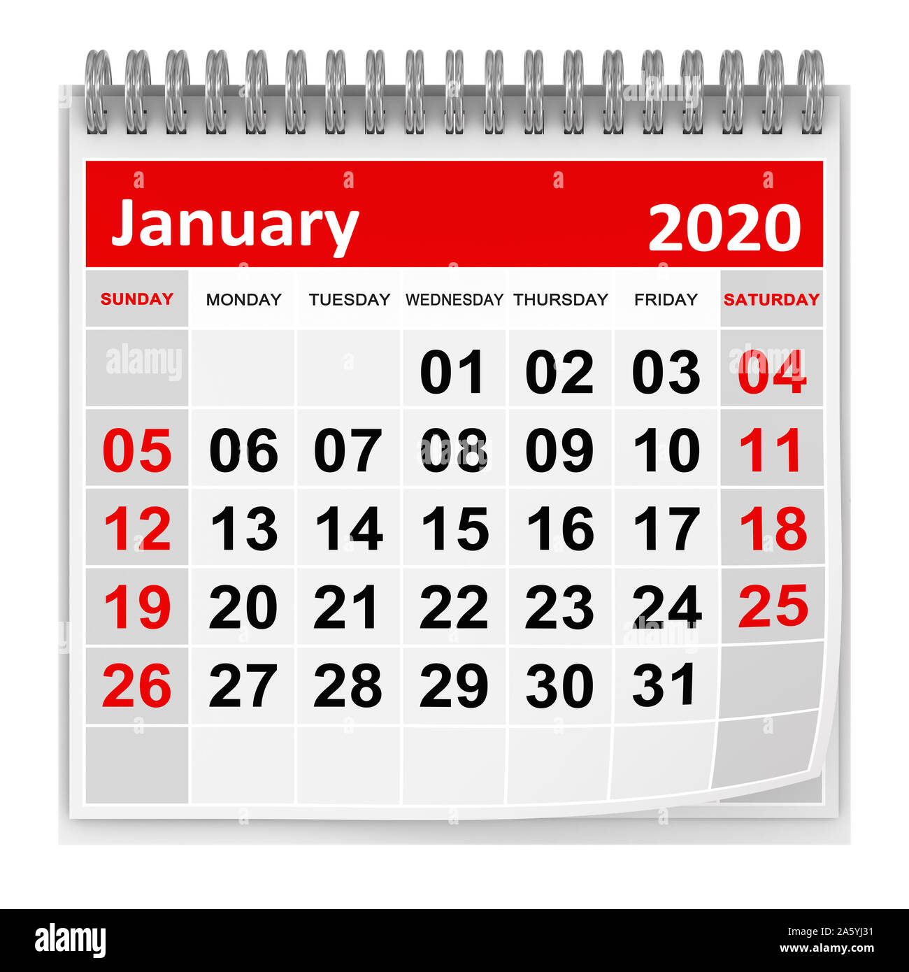 January 2020 , This is a 3d rendered computer generated image. Isolated on white. Stock Photo