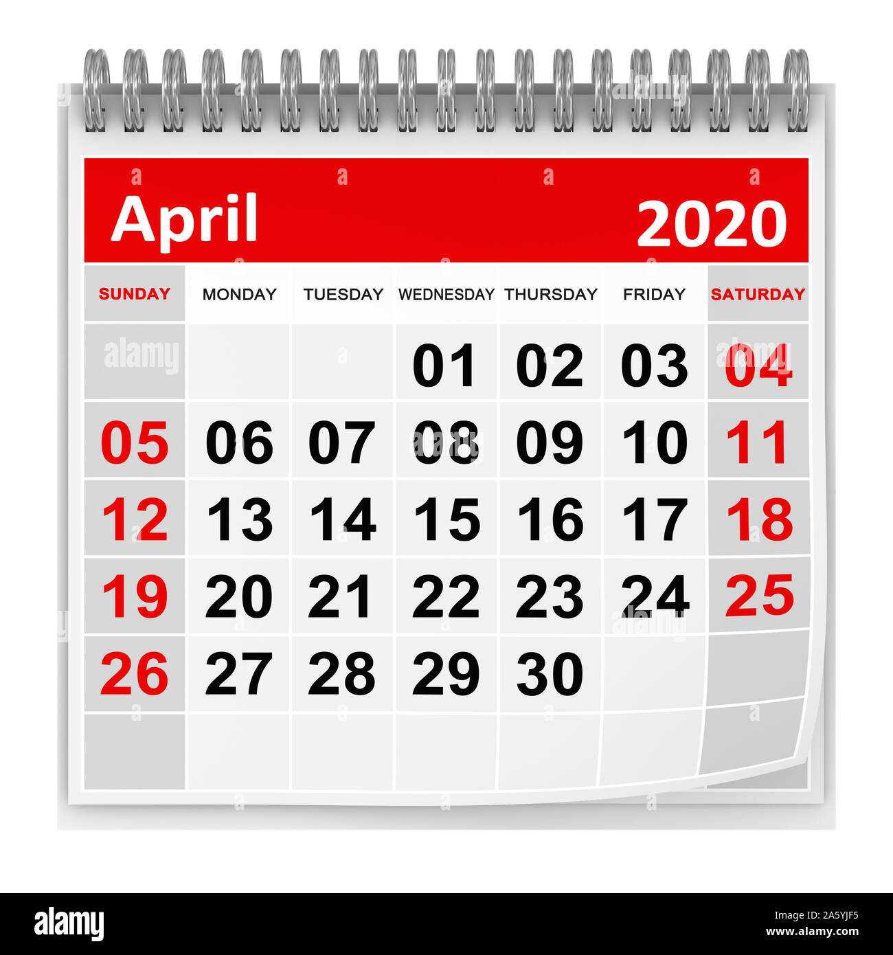 April 2020 , This is a 3d rendered computer generated image. Isolated on white. Stock Photo