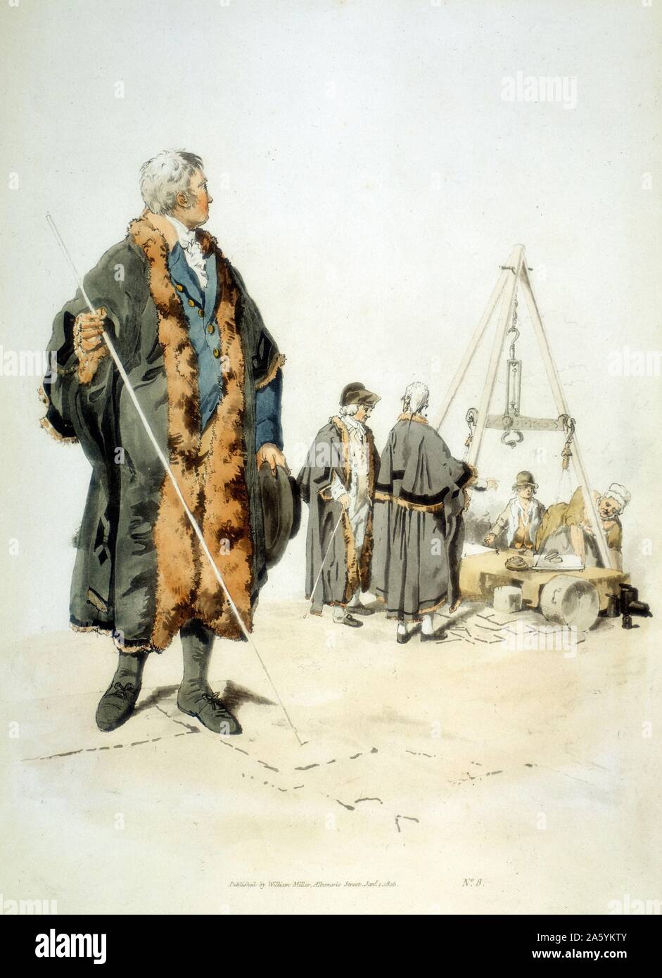 Member of a London Wardmote Inquest in official dress. These bodies checked weights and measures for accuracey. From William Henry Pyne 'Costume of Great Britain', London, 1808. Colour Stock Photo