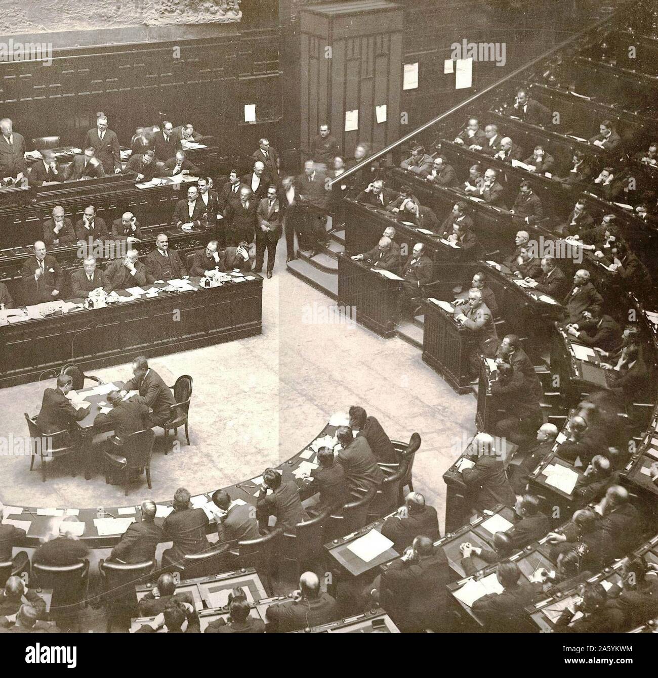 Benito Mussolini (1883-1945) Italian Fascist dictator, addressing the Italian Parliament c1932. Stock Photo