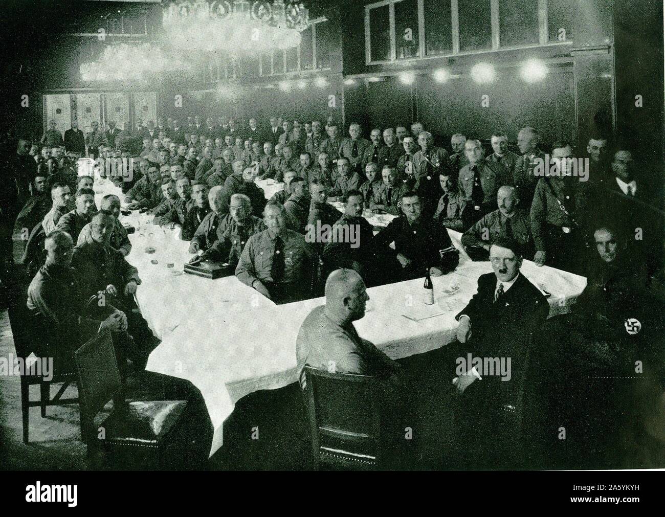 Adolph Hitler at a gathering of National Socialist Party (Nazi) members of the Reichstag, 1930s. Stock Photo