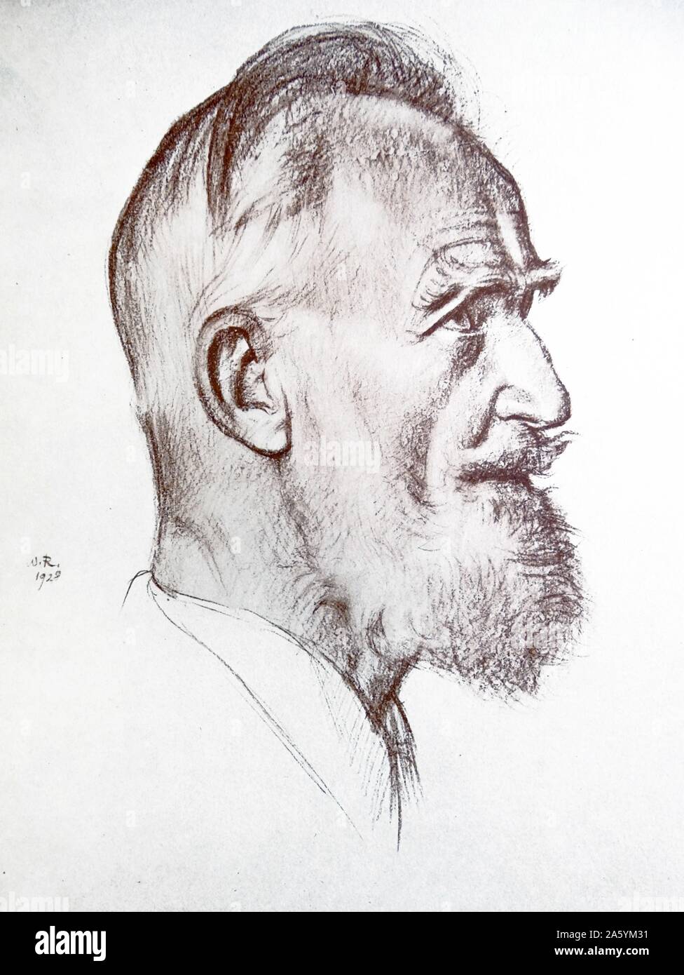 Portrait of George Bernard Shaw by Sir William Rothenstein. Rothenstein (1872-1945) was an English painter, printmaker and draughtsman. Stock Photo