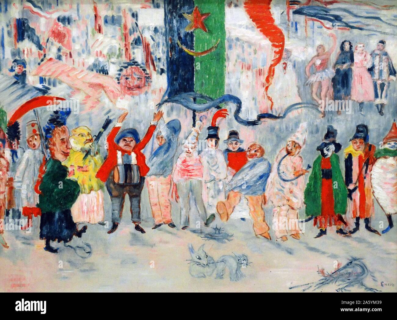 Carnival in Flanders oil on canvas) by James Ensor (1860-1949) was a Belgian painter and printmaker, an important influence on expressionism and surrealism who lived in Ostend for almost his entire life. Stock Photo