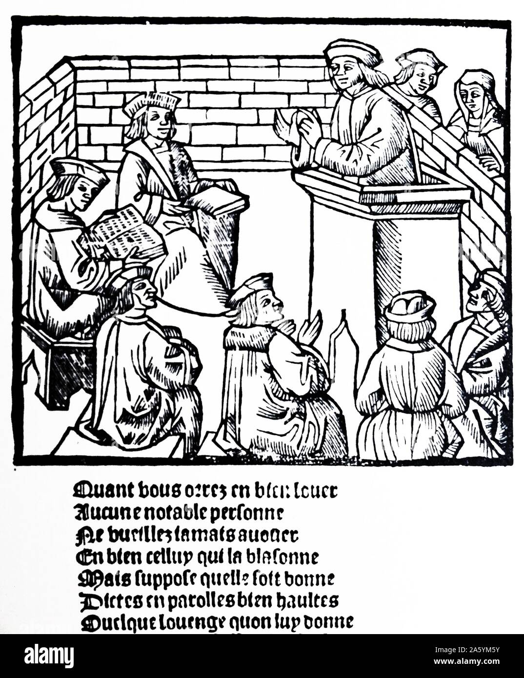 Woodcut depicting the doctrinal court, Geneva 1525 Stock Photo