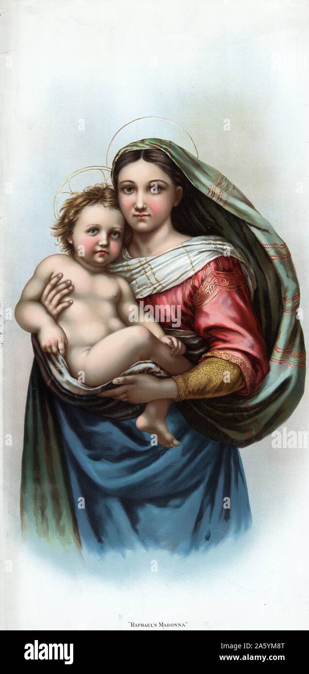 Raphael's 'Sistine Madonna'. The 'Sistine Madonna' was painted as the altarpiece for the San Sisto church. Painted by Raphael (1483-1520) Italian painter and architect of the High Renaissance. Dated 16th Century Stock Photo