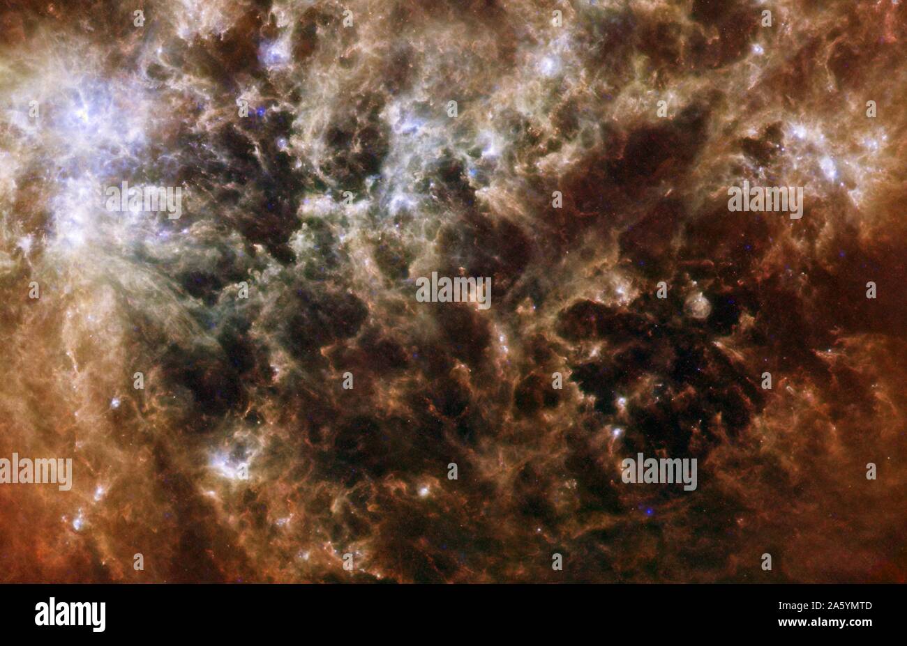 This image shows the Large Magellanic Cloud galaxy in infrared light as ...