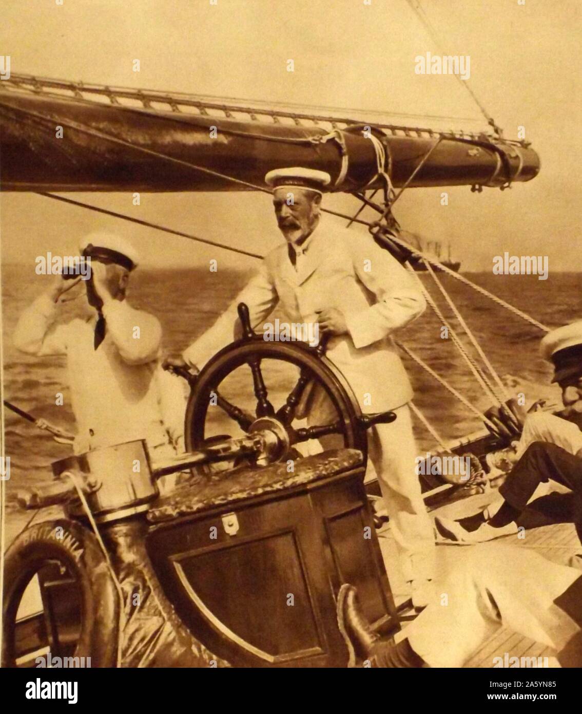 George V sailing in 1920's (3 June 1865 ñ 20 January 1936) was King of the United Kingdom and the British Dominions, and Emperor of India, from 6 May 1910 through the First World War (1914ñ18) until his death. Stock Photo