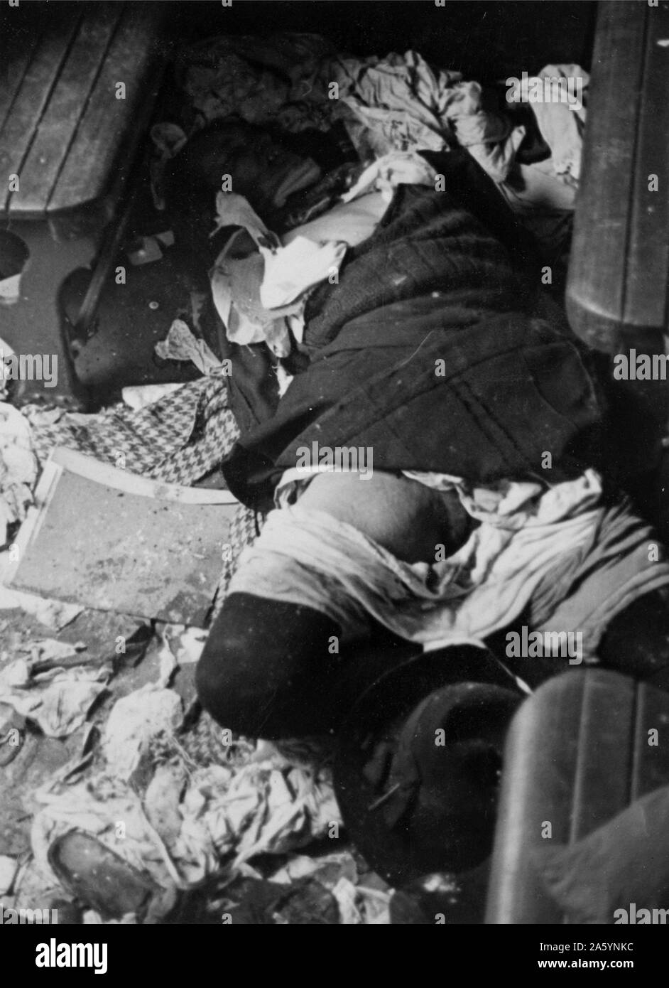 corpses of civilians executed during the assault on Metgethen, Germany, by Soviet troops in 1945. World War II, 1939-1945 Stock Photo