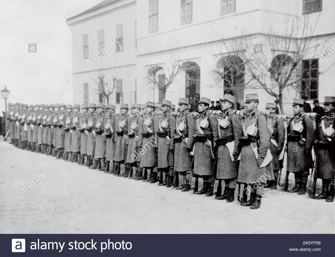WW1 Serbian Army troops on parade, vintage photograph from 1914 Stock Photo