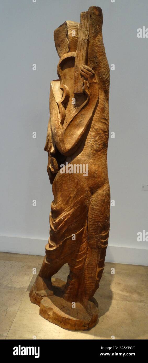 Elm wood sculpture titled 'Orpheus' by Ossip Zadkine (1890-1967) a French sculptor, but also produced paintings and lithographs. Dated 1930 Stock Photo