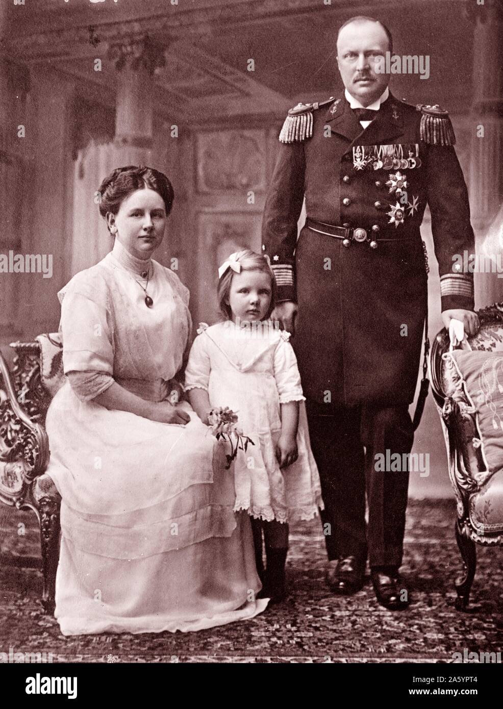 Dutch Royal Family, Queen Wilhelmina, Prince Hendrick and Princess Juliana. Circa 1925. Stock Photo