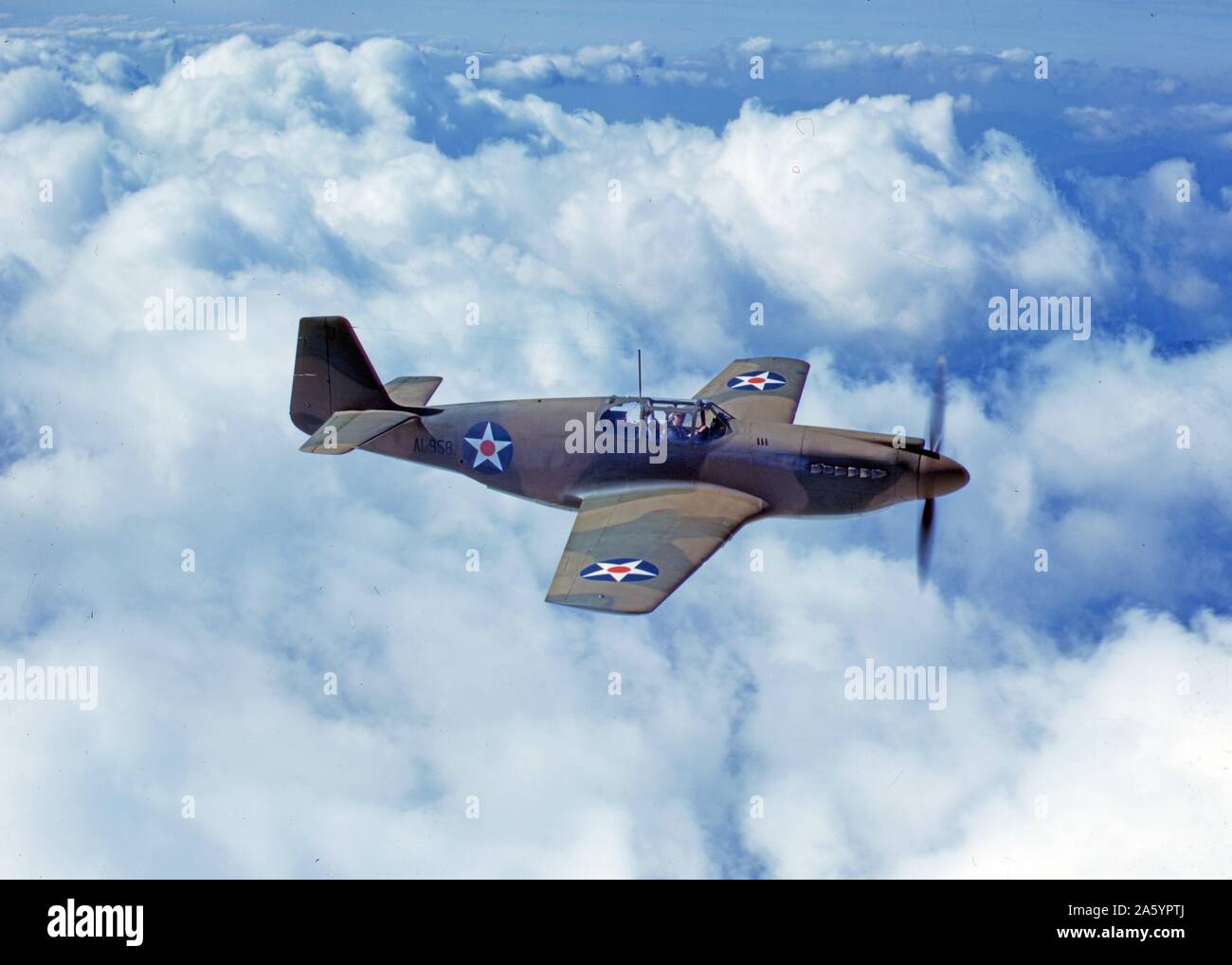 North American's P-51 Mustang Fighter is in service with Britain's Royal Air Force, N.A.A. Inc., Inglewood, California. 1942. Stock Photo