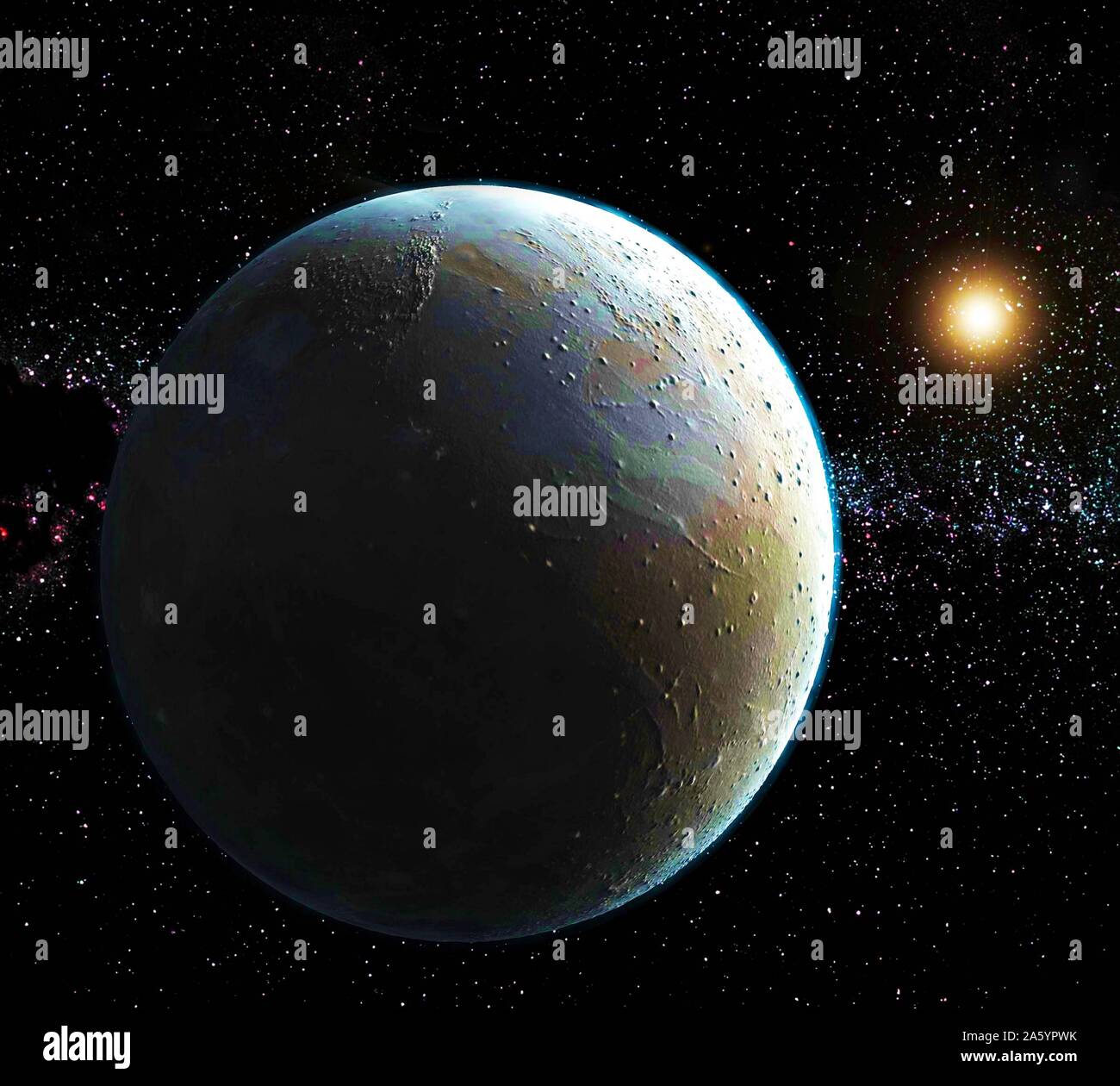 View of Pluto, artist's impression based on 2015 NASA image. Stock Photo