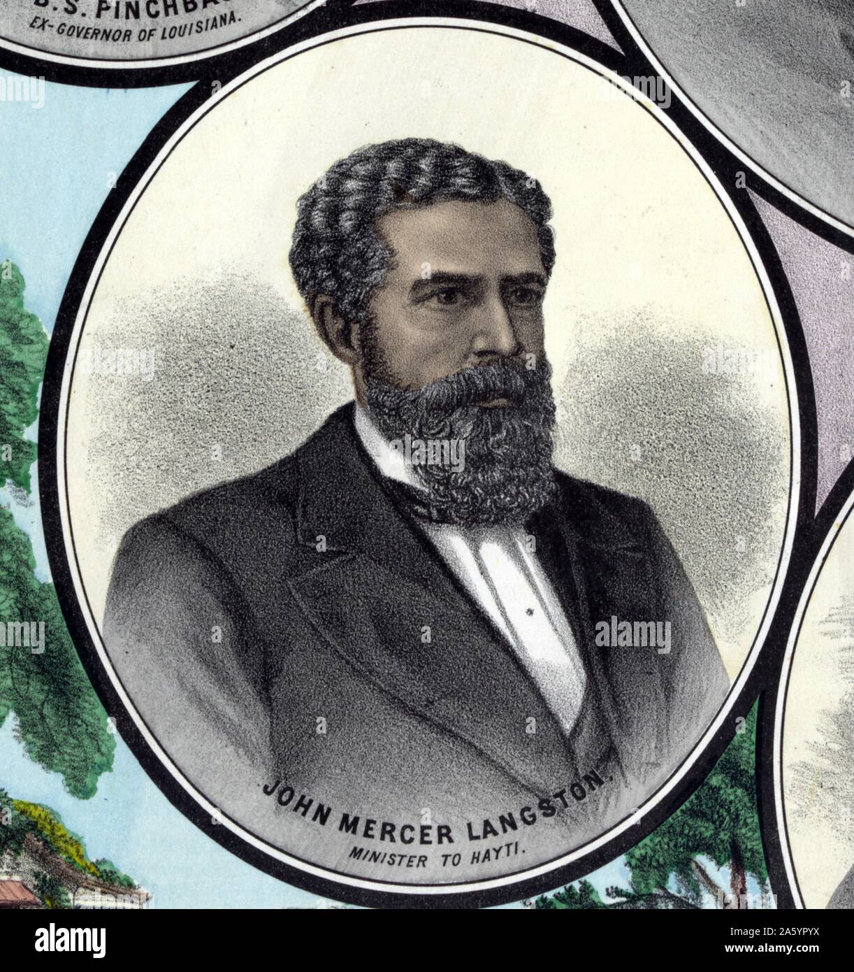 John Mercer Langston (December 14, 1829 – November 15, 1897) was an American abolitionist, attorney, educator, activist and politician. He was the first dean of the law school at Howard University Stock Photo